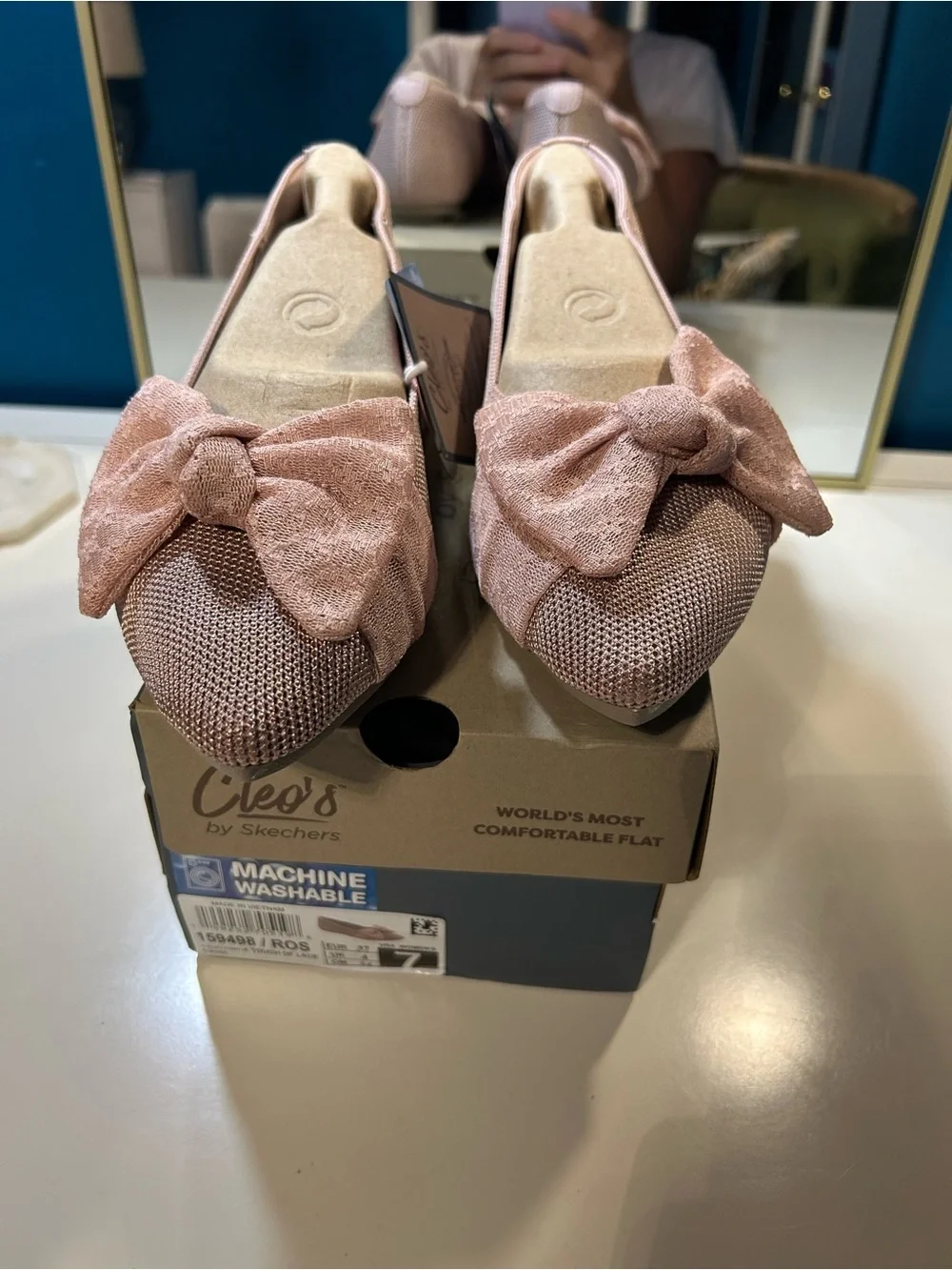 Skechers Women's Light Pink Bow Slip-On Flats